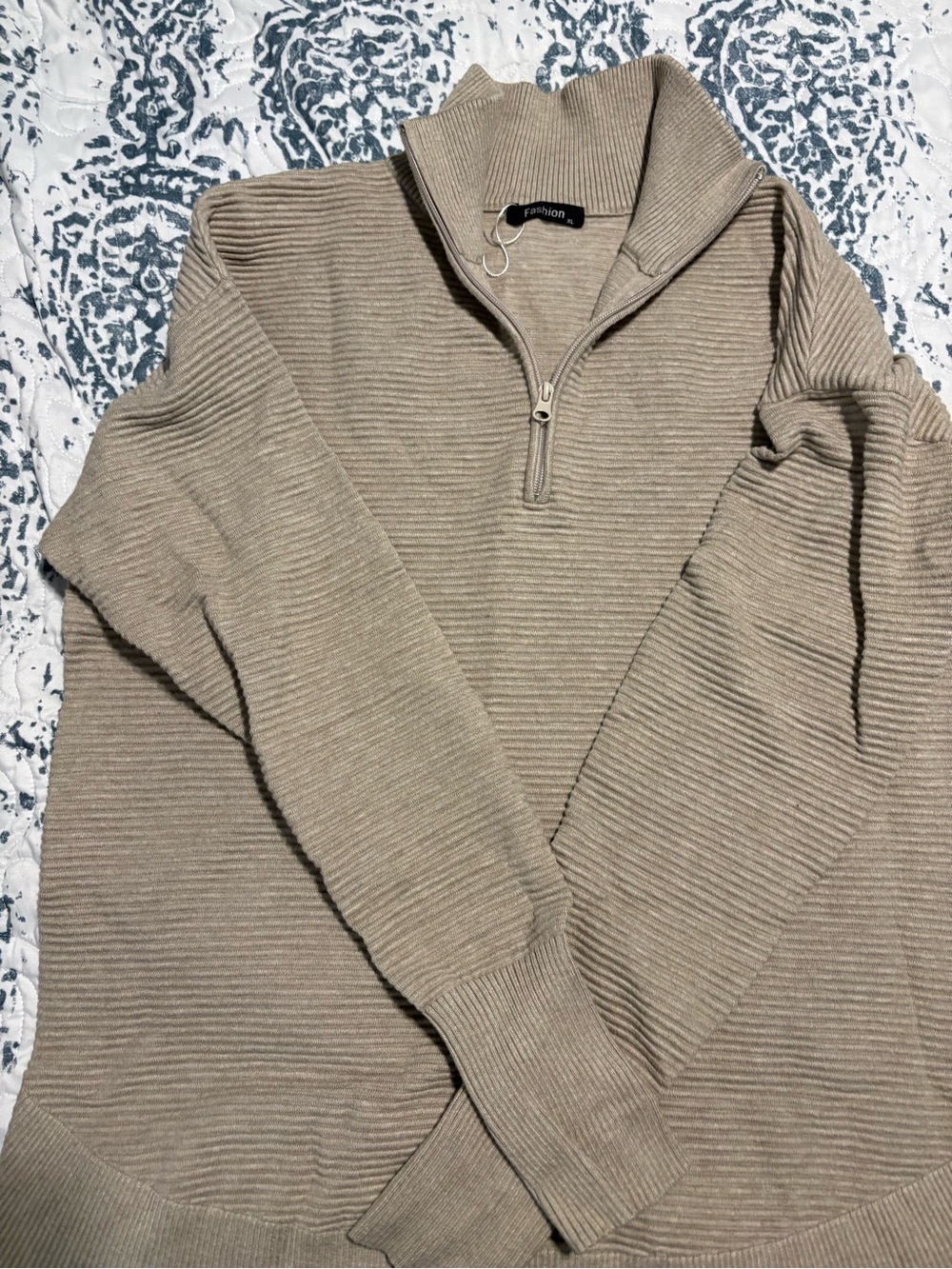 Fashion Half-Zip Ribbed Turtleneck Sweater - Taupe